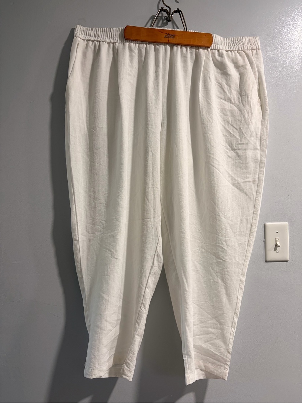 Lightweight Elastic-Waist White Trousers